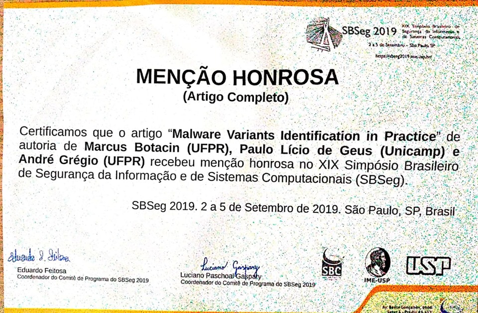 SBSEG 2019 Award Photo